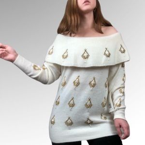 NEW Angora/Wool Beaded Cowl Neck Sweater Medium